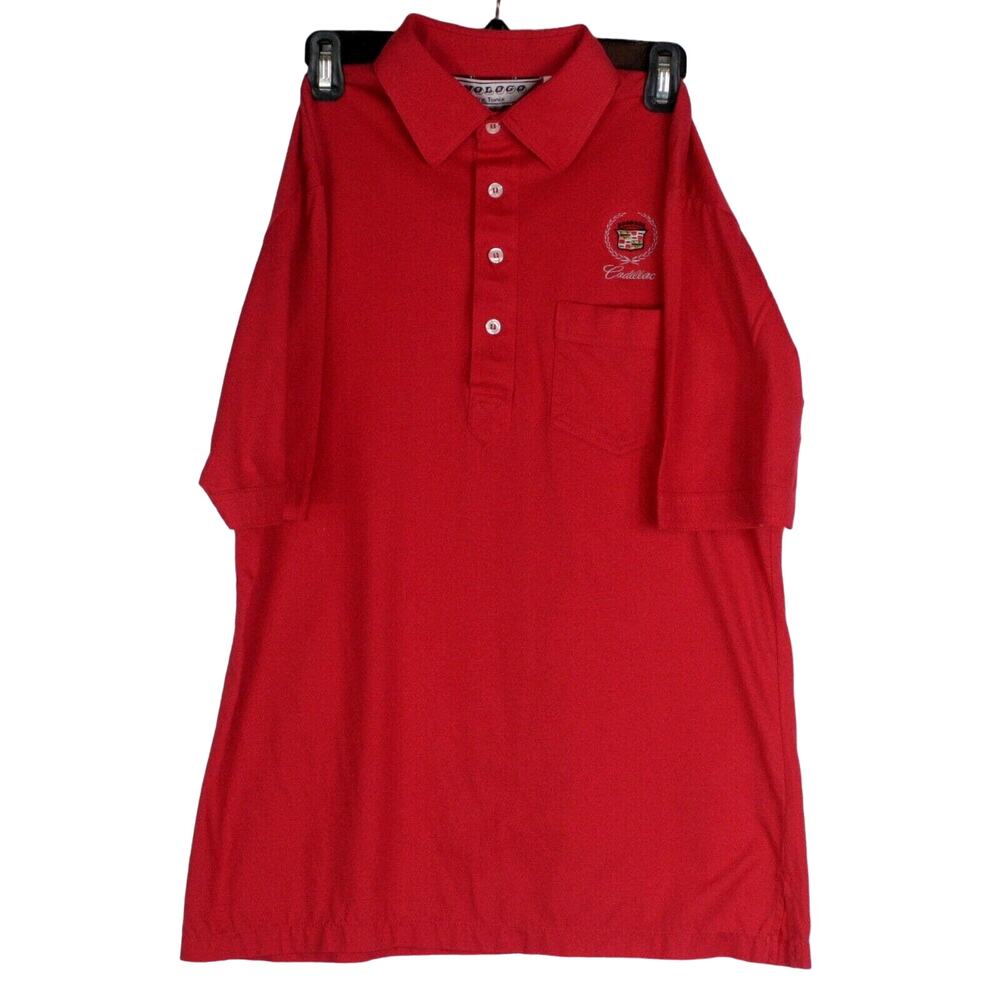 Vintage Cadillac Polo Shirt Mens M Red 70s 80s Logo Work Golf USA